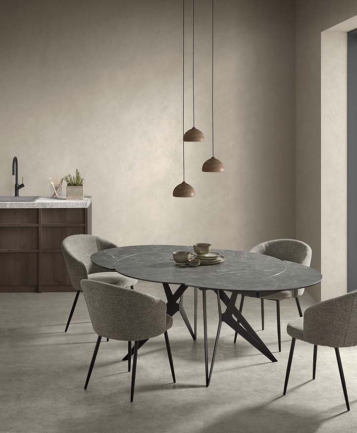 Ausziehbarer Tisch BOLETA Keramik Stein, anthrazit Metallbeine 130-200 cm - ZEN ZONE Furniture