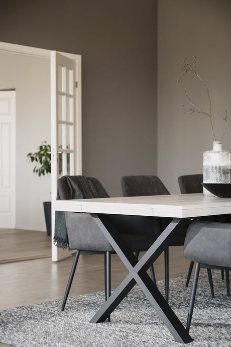 BROOKLYN Esstisch Weiß pigmentiert/Schwarz X-Beine 220x95x75cm - ZEN ZONE