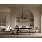Ausziehbarer Tisch BURANO Keramik Travertin Look, schwarzes Metallbein 200-300 cm - ZEN ZONE Furniture
