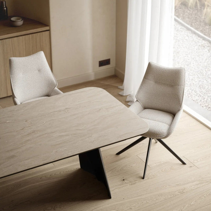 Ausziehbarer Tisch BURANO Keramik Travertin Look, schwarzes Metallbein 200-300 cm - ZEN ZONE Furniture