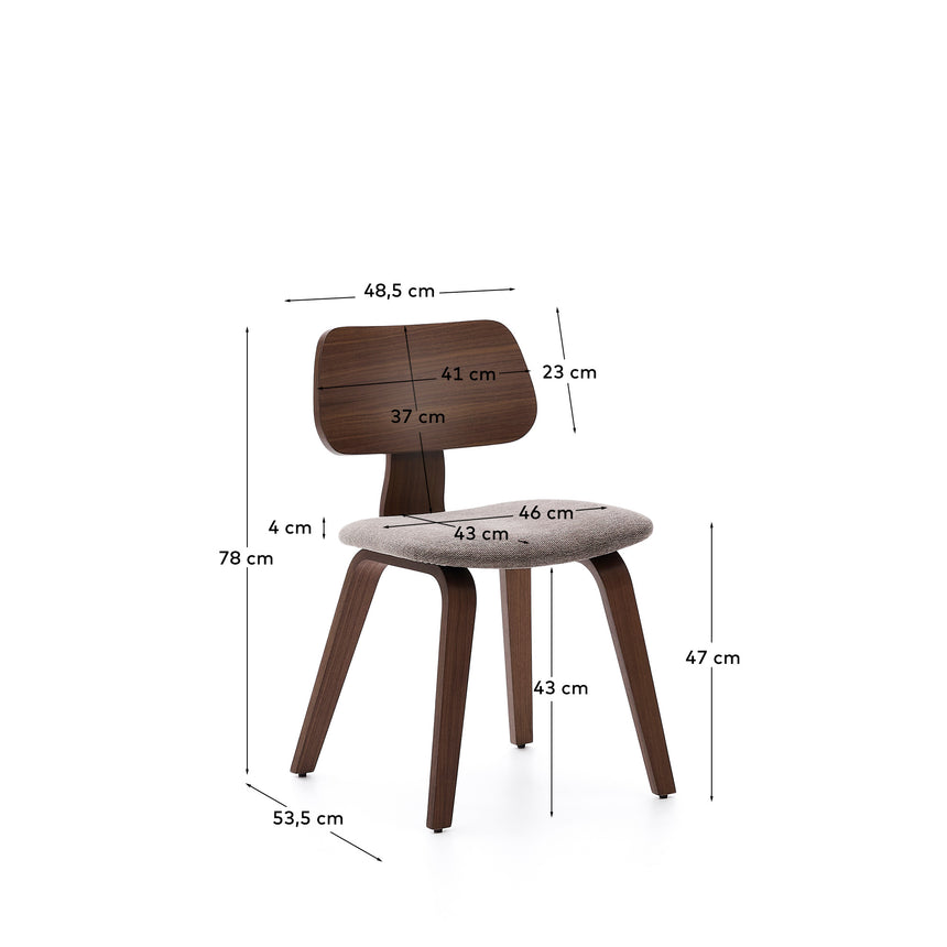Stuhl Gena beige Chenille-Sitzfläche mit Nussbaumfurnier und Kautschukholzrahmen - ZEN ZONE Furniture