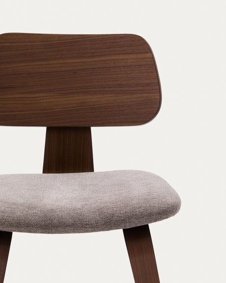 Stuhl Gena beige Chenille-Sitzfläche mit Nussbaumfurnier und Kautschukholzrahmen - ZEN ZONE Furniture