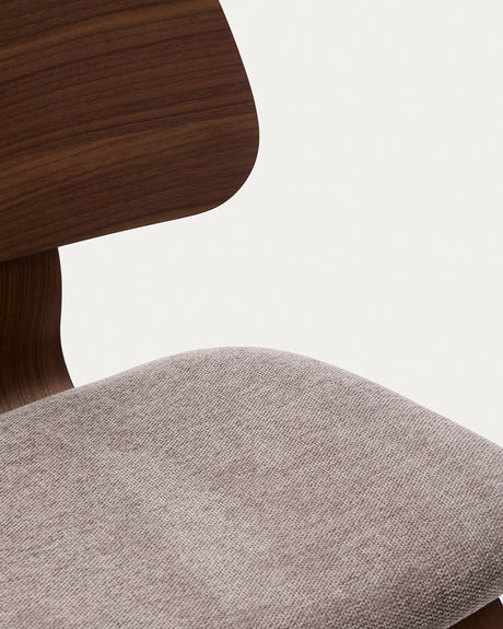 Stuhl Gena beige Chenille-Sitzfläche mit Nussbaumfurnier und Kautschukholzrahmen - ZEN ZONE Furniture