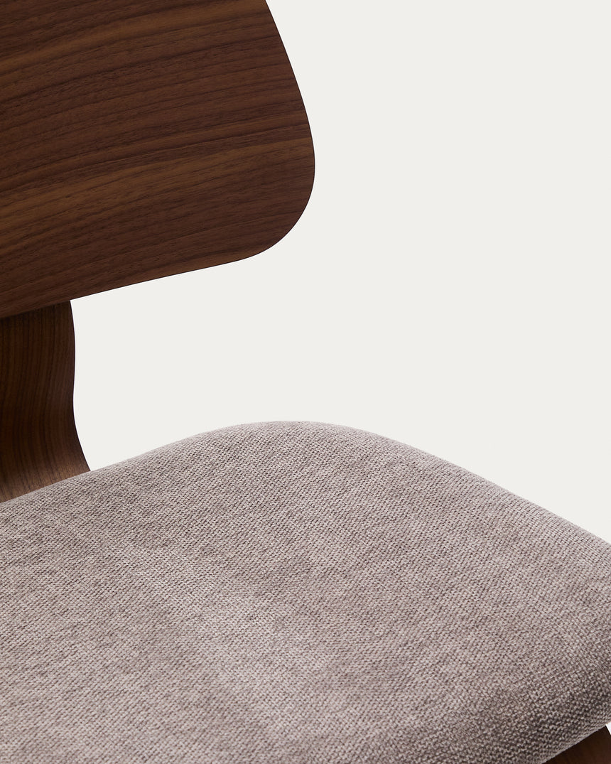 Stuhl Gena beige Chenille-Sitzfläche mit Nussbaumfurnier und Kautschukholzrahmen - ZEN ZONE Furniture