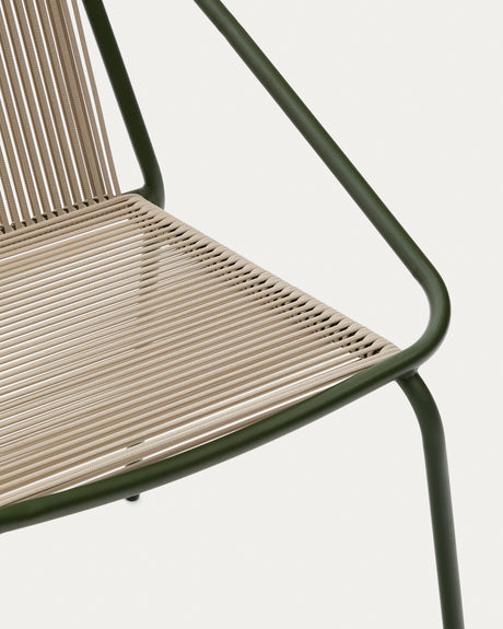 Outdoor-Stuhl Zivia aus écrufarbenem Seil und grün verzinktem Stahl - ZEN ZONE Furniture