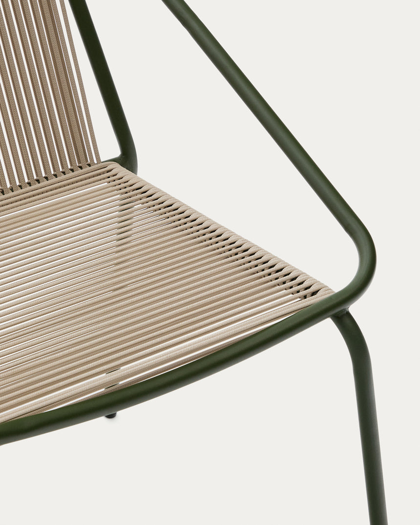 Outdoor-Stuhl Zivia aus écrufarbenem Seil und grün verzinktem Stahl - ZEN ZONE Furniture