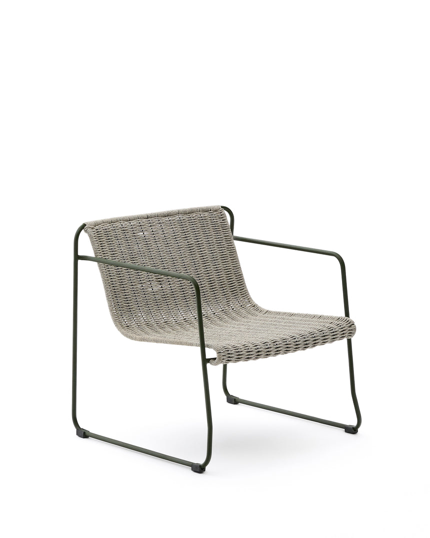 Sessel Maurina aus grün verzinktem Stahl mit écrufarbenem und grauem Seil - ZEN ZONE Furniture