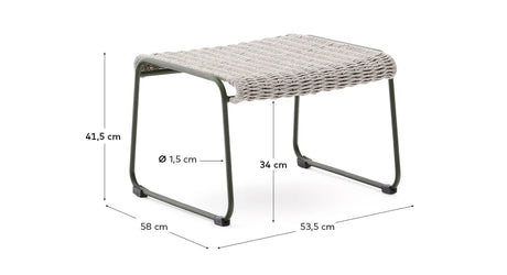Fußablage Maurina aus grün verzinktem Stahl mit écrufarbenem und grauem Seil 58 x 52,5 cm - ZEN ZONE Furniture