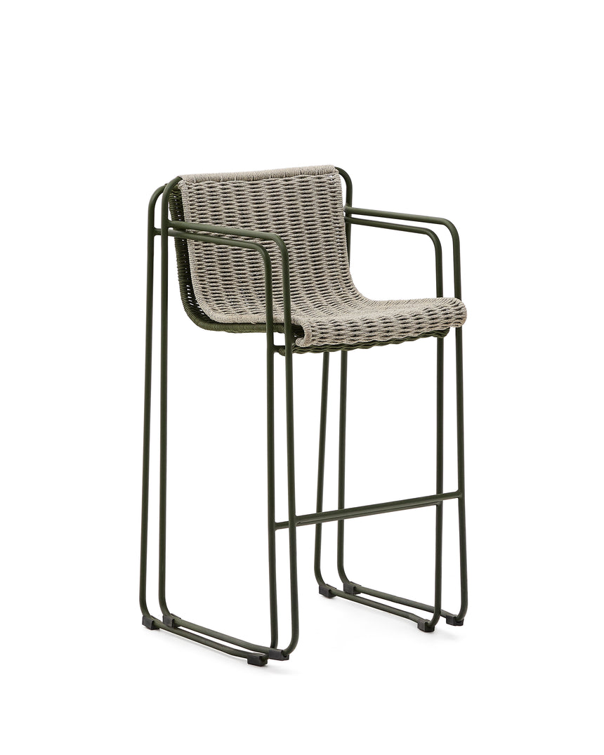 Hocker Maurina aus grün verzinktem Stahl mit écrufarbenem und grauem Seil 74,5 cm - ZEN ZONE Furniture