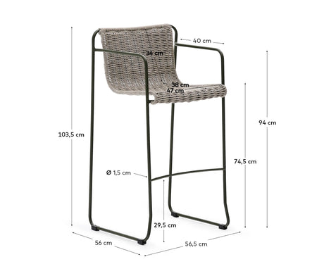 Hocker Maurina aus grün verzinktem Stahl mit écrufarbenem und grauem Seil 74,5 cm - ZEN ZONE Furniture