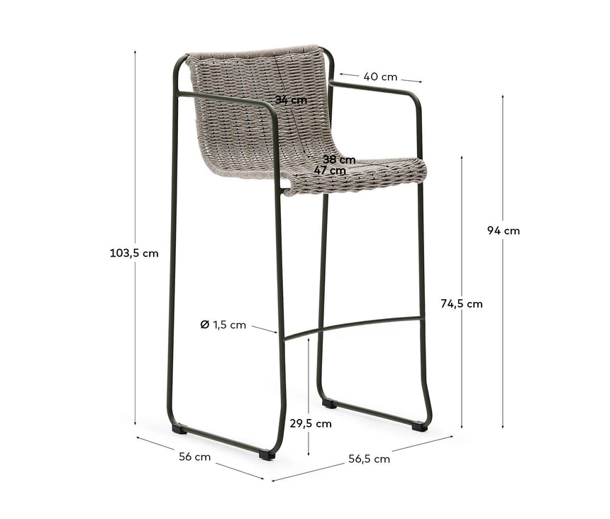 Hocker Maurina aus grün verzinktem Stahl mit écrufarbenem und grauem Seil 74,5 cm - ZEN ZONE Furniture