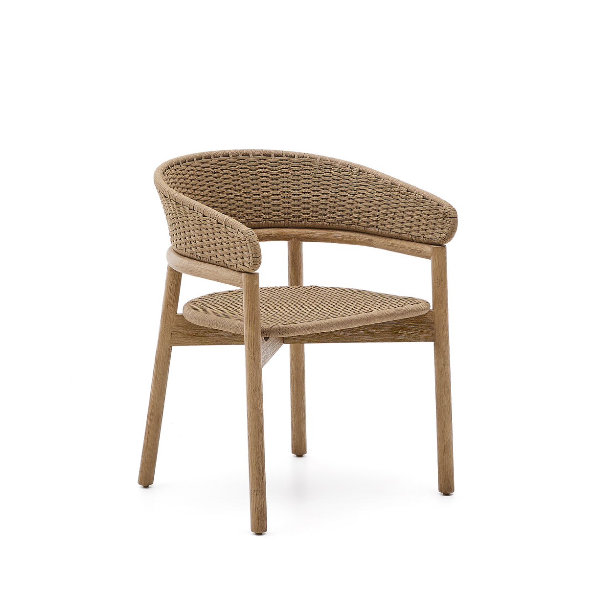 Stuhl Arinella aus massivem Akazienholz mit Finish in natürlichem Farbton und beigem Seil FSC 100%