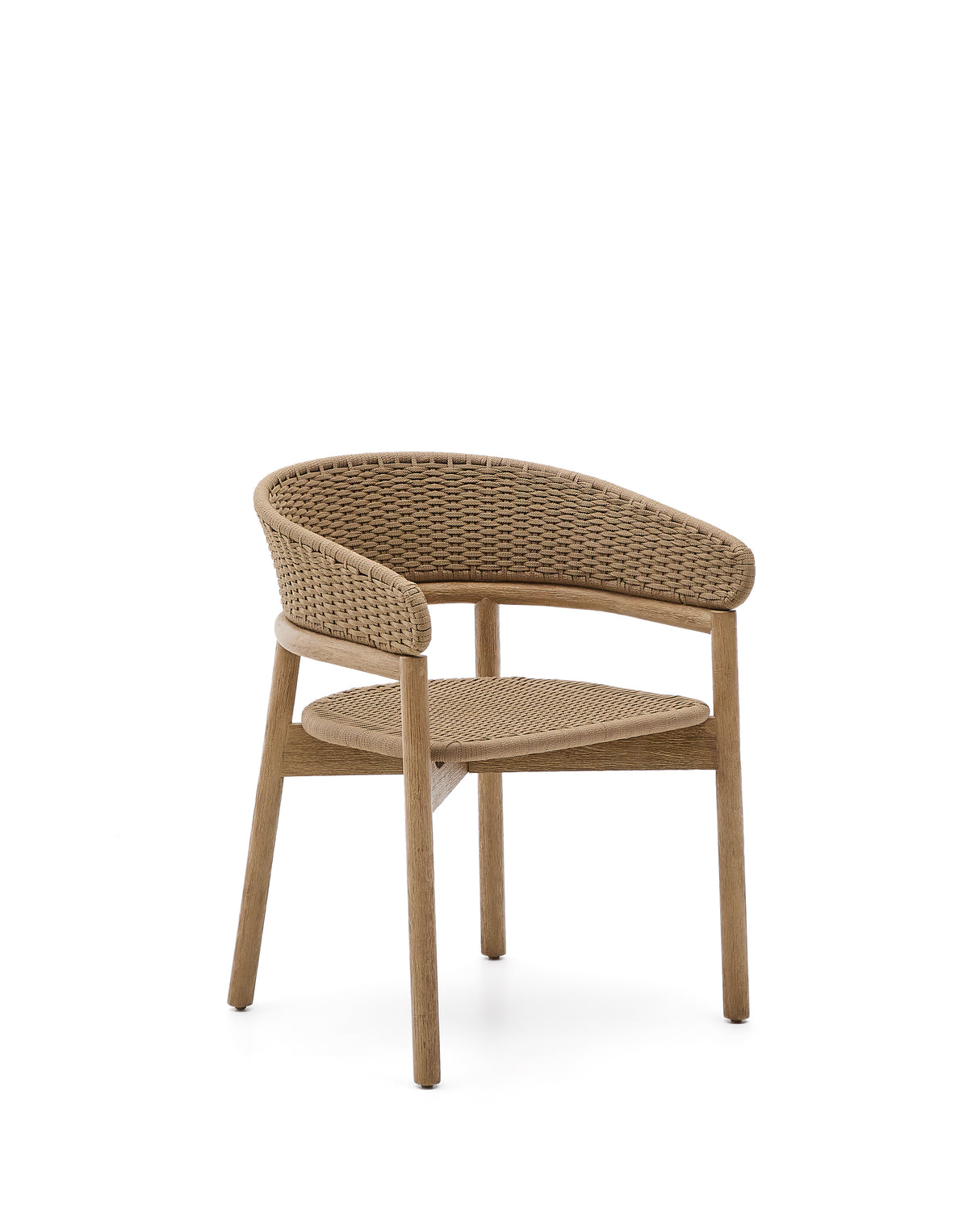 Stuhl Arinella aus massivem Akazienholz mit Finish in natürlichem Farbton und beigem Seil FSC 100%