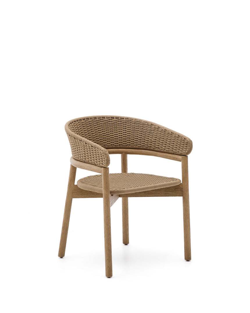 Stuhl Arinella aus massivem Akazienholz mit Finish in natürlichem Farbton und beigem Seil FSC 100% - ZEN ZONE Furniture