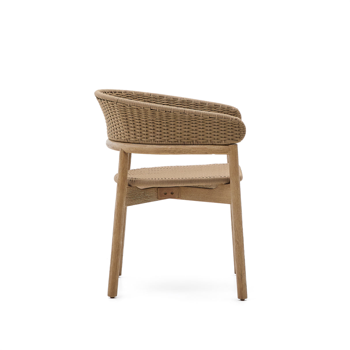 Stuhl Arinella aus massivem Akazienholz mit Finish in natürlichem Farbton und beigem Seil FSC 100%