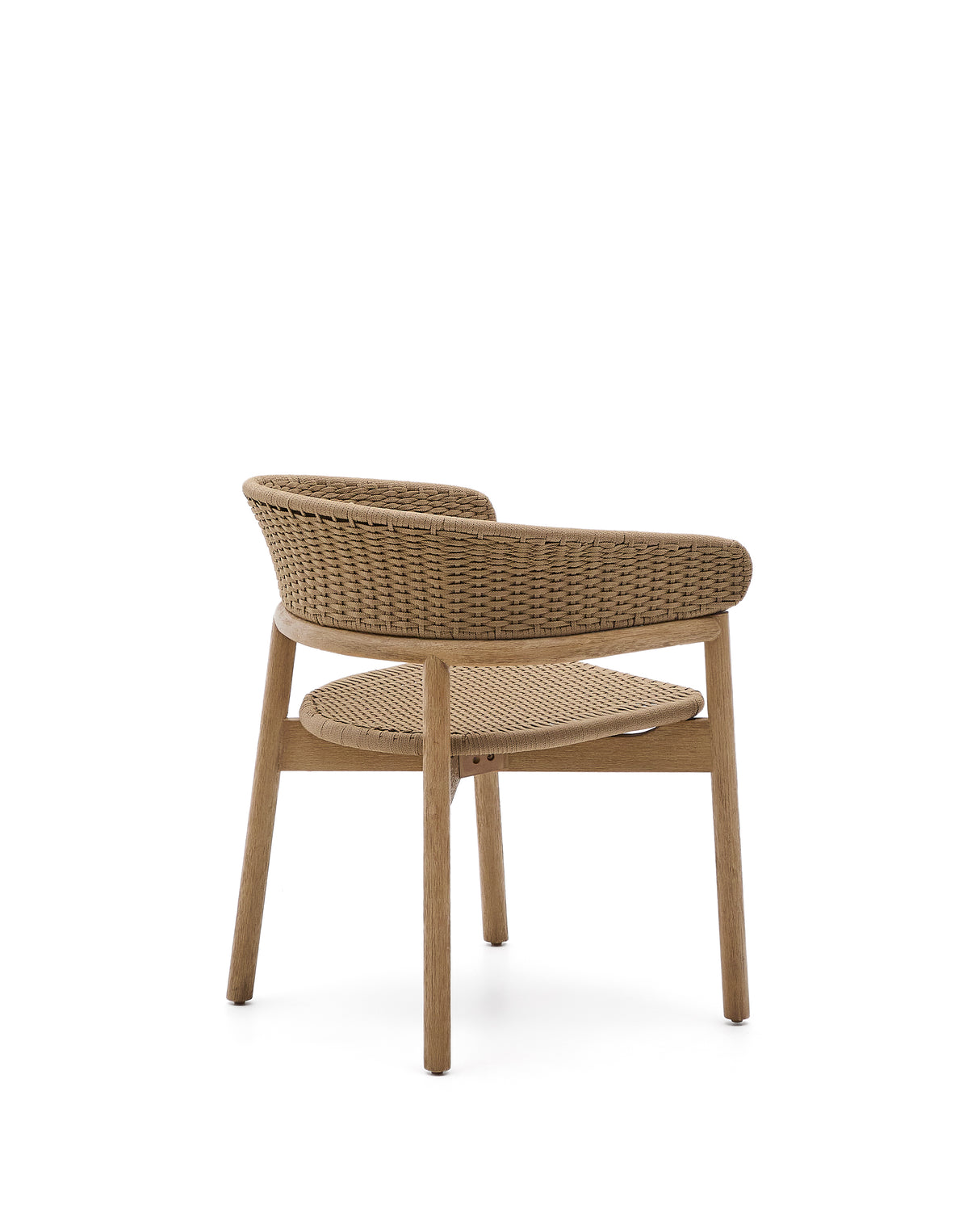 Stuhl Arinella aus massivem Akazienholz mit Finish in natürlichem Farbton und beigem Seil FSC 100%