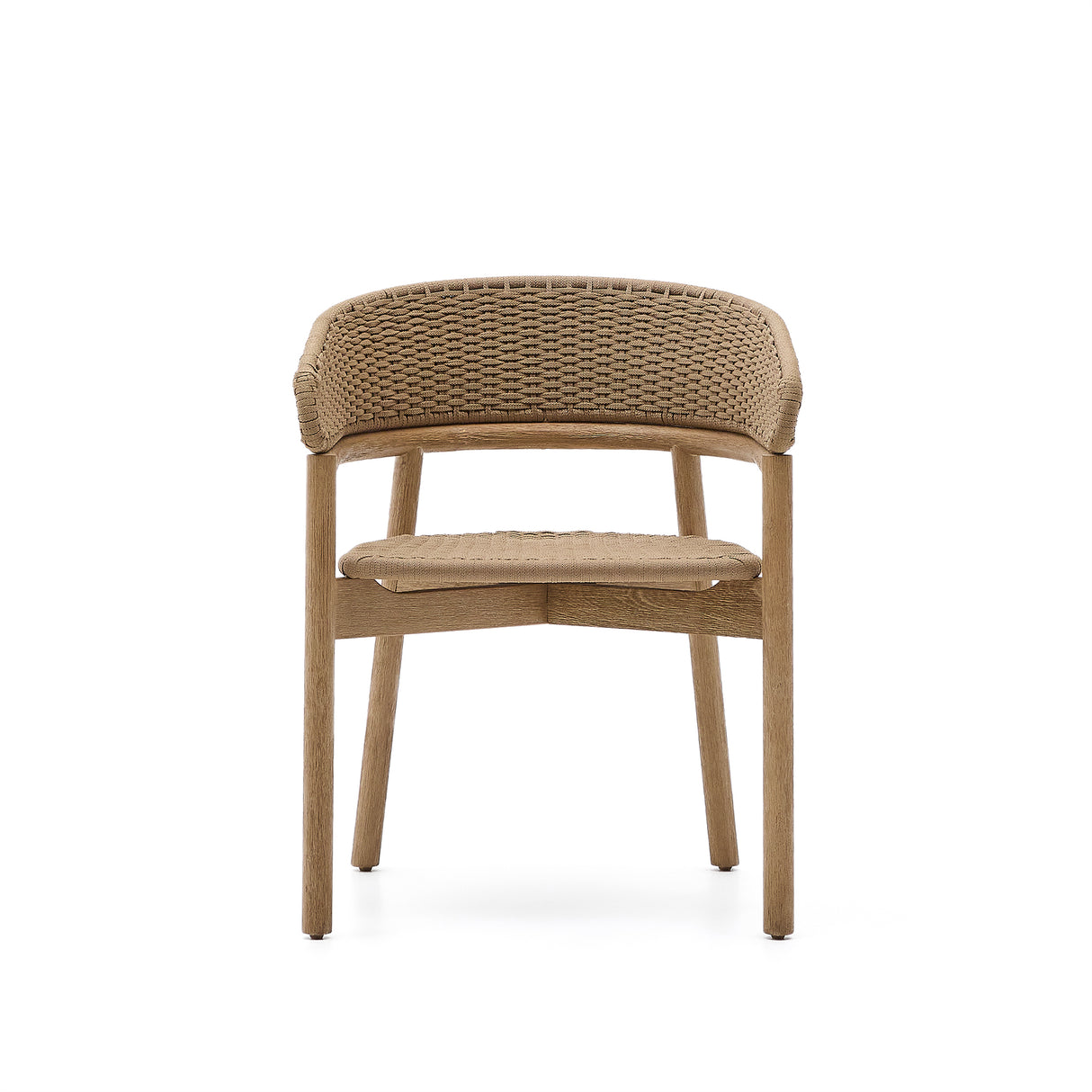 Stuhl Arinella aus massivem Akazienholz mit Finish in natürlichem Farbton und beigem Seil FSC 100%