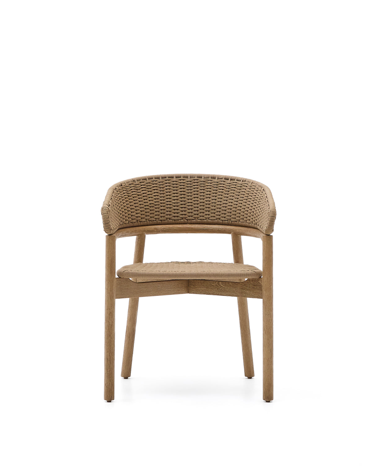 Stuhl Arinella aus massivem Akazienholz mit Finish in natürlichem Farbton und beigem Seil FSC 100%