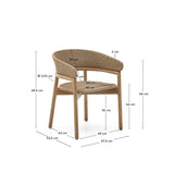 Stuhl Arinella aus massivem Akazienholz mit Finish in natürlichem Farbton und beigem Seil FSC 100%