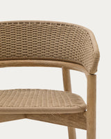 Stuhl Arinella aus massivem Akazienholz mit Finish in natürlichem Farbton und beigem Seil FSC 100%