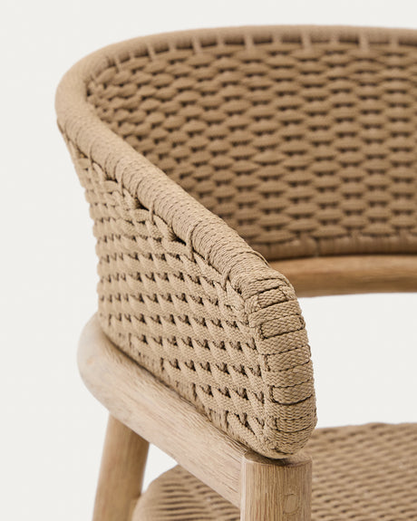 Stuhl Arinella aus massivem Akazienholz mit Finish in natürlichem Farbton und beigem Seil FSC 100% - ZEN ZONE Furniture