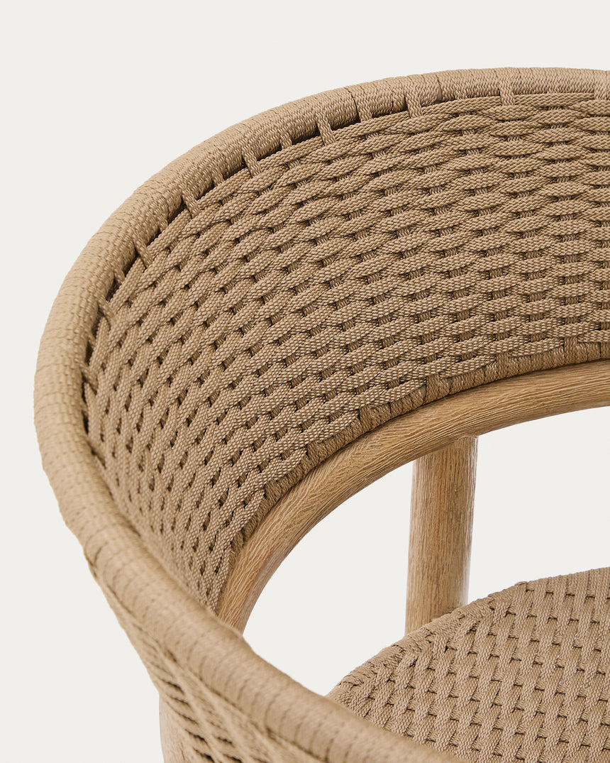 Stuhl Arinella aus massivem Akazienholz mit Finish in natürlichem Farbton und beigem Seil FSC 100% - ZEN ZONE Furniture