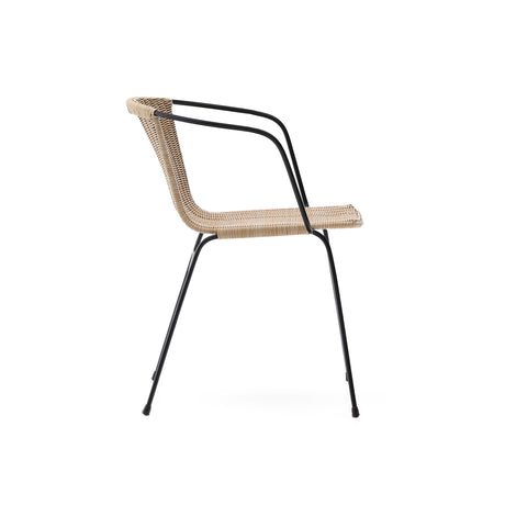 Stapelbarer Stuhl Eltiera aus synthetischem Rattan mit Struktur und Armlehnen aus schwarzem Stahl - ZEN ZONE Furniture