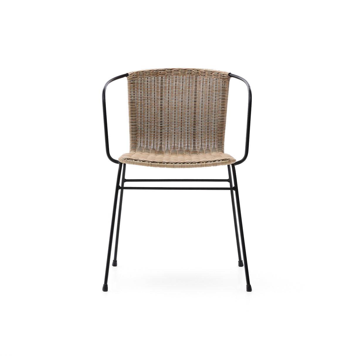 Stapelbarer Stuhl Eltiera aus synthetischem Rattan mit Struktur und Armlehnen aus schwarzem Stahl - ZEN ZONE Furniture
