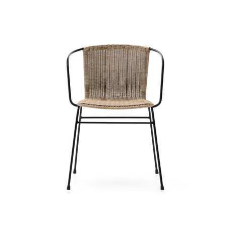 Stapelbarer Stuhl Eltiera aus synthetischem Rattan mit Struktur und Armlehnen aus schwarzem Stahl - ZEN ZONE Furniture