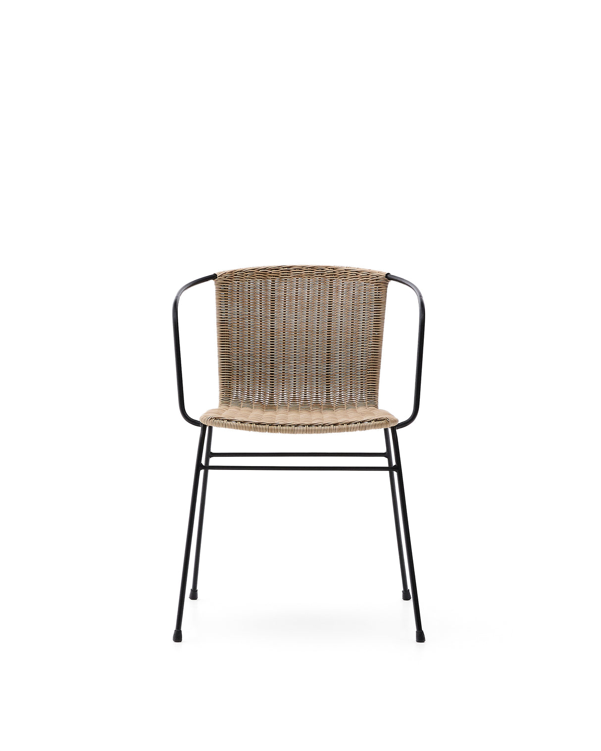 Stapelbarer Stuhl Eltiera aus synthetischem Rattan mit Struktur und Armlehnen aus schwarzem Stahl - ZEN ZONE Furniture