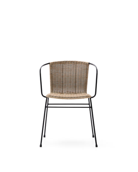Stapelbarer Stuhl Eltiera aus synthetischem Rattan mit Struktur und Armlehnen aus schwarzem Stahl - ZEN ZONE Furniture