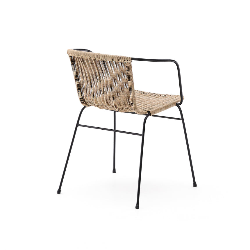 Stapelbarer Stuhl Eltiera aus synthetischem Rattan mit Struktur und Armlehnen aus schwarzem Stahl - ZEN ZONE Furniture