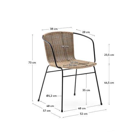 Stapelbarer Stuhl Eltiera aus synthetischem Rattan mit Struktur und Armlehnen aus schwarzem Stahl - ZEN ZONE Furniture