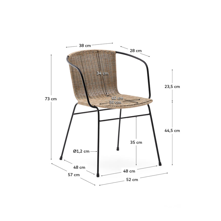Stapelbarer Stuhl Eltiera aus synthetischem Rattan mit Struktur und Armlehnen aus schwarzem Stahl - ZEN ZONE Furniture