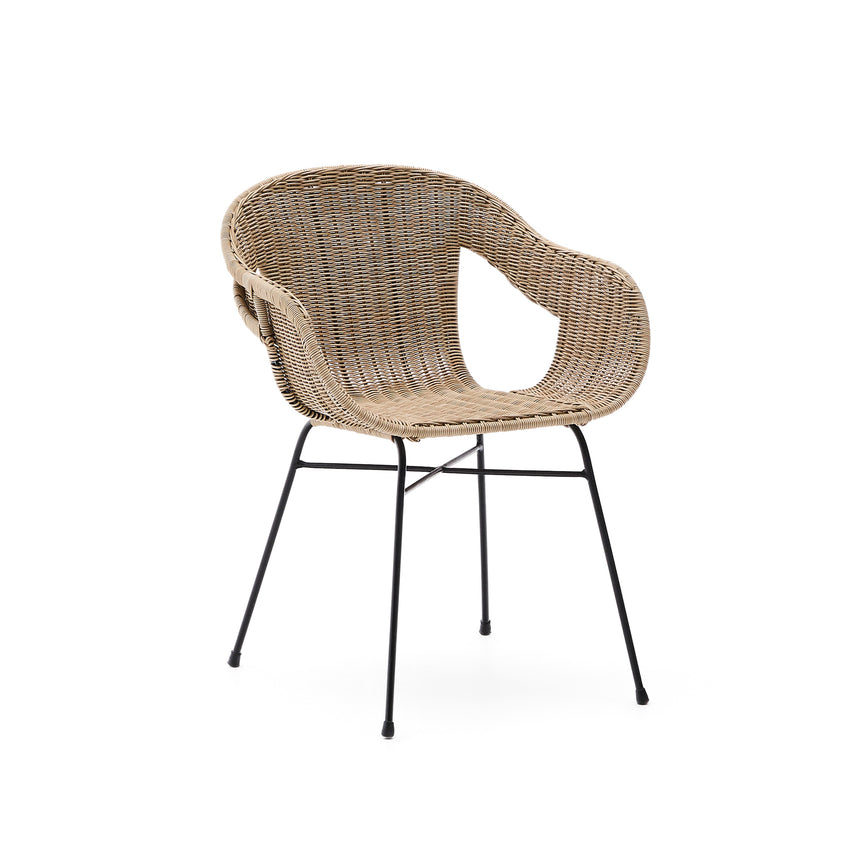 Stapelbarer Stuhl Eltiera aus synthetischem Rattan und schwarzem Stahlgestell - ZEN ZONE Furniture