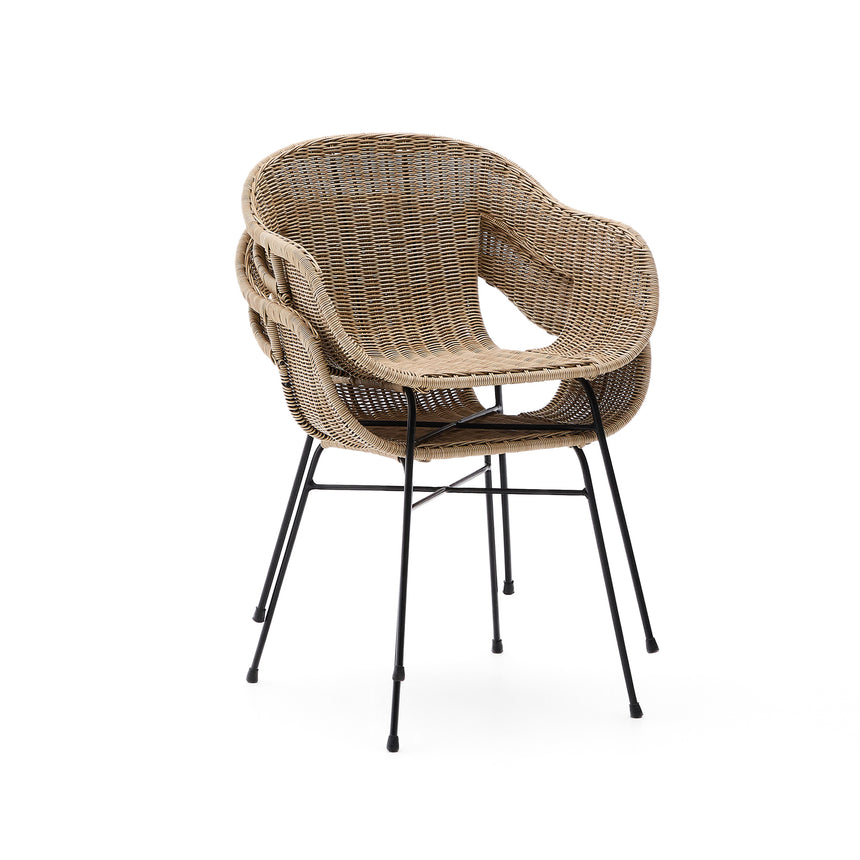 Stapelbarer Stuhl Eltiera aus synthetischem Rattan und schwarzem Stahlgestell - ZEN ZONE Furniture