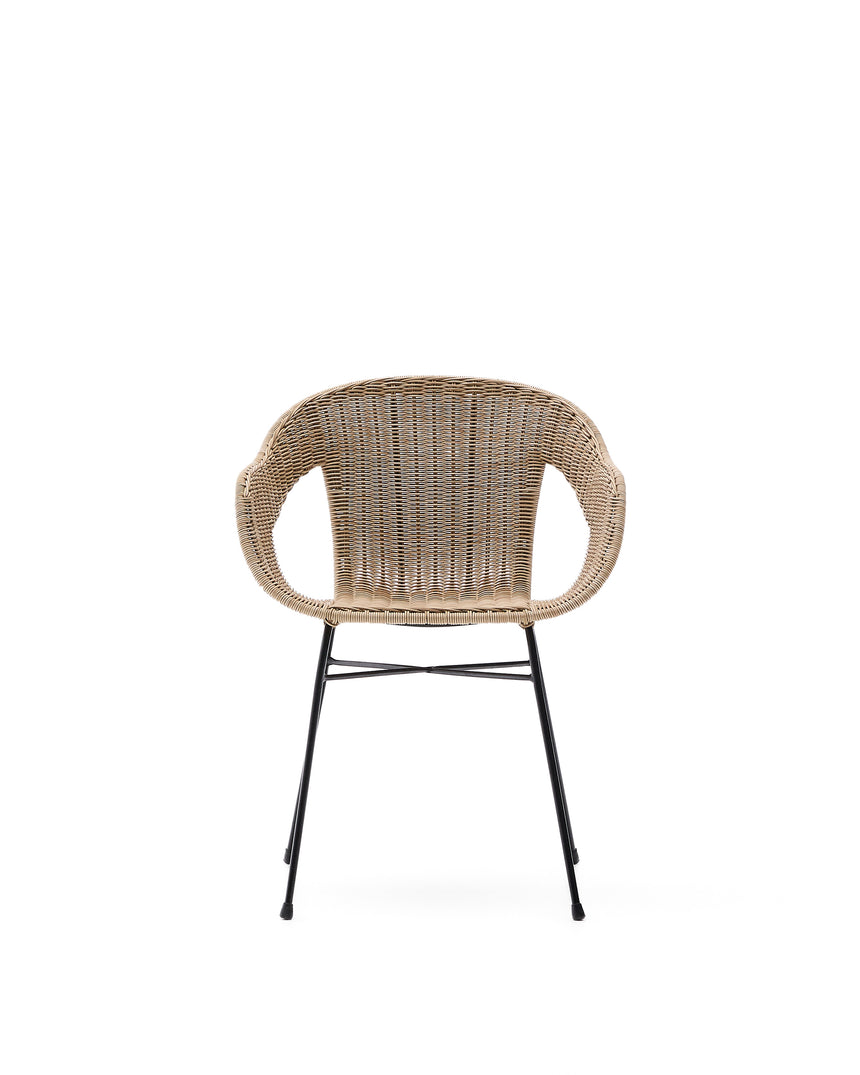 Stapelbarer Stuhl Eltiera aus synthetischem Rattan und schwarzem Stahlgestell - ZEN ZONE Furniture