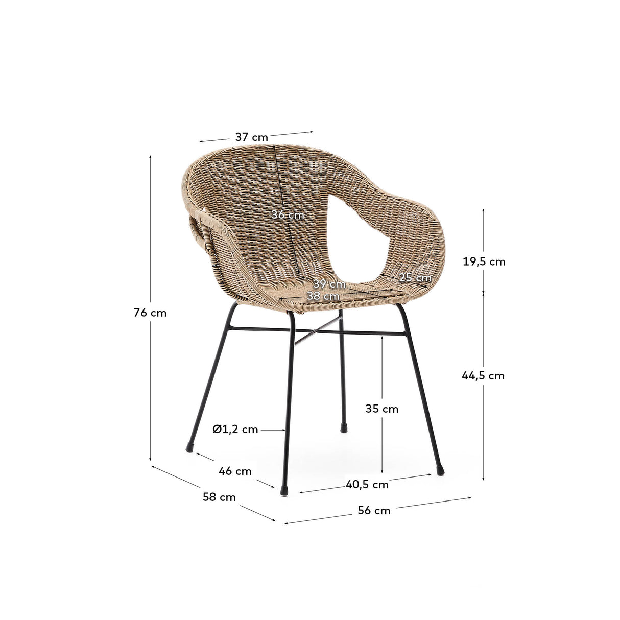 Stapelbarer Stuhl Eltiera aus synthetischem Rattan und schwarzem Stahlgestell