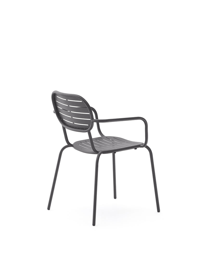 Stapelbarer Outdoor-Stuhl mit Armlehnen Brai aus verzinktem Stahl in Dunkelgrau - ZEN ZONE Furniture