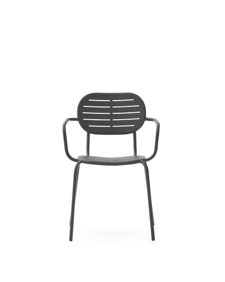 Stapelbarer Outdoor-Stuhl mit Armlehnen Brai aus verzinktem Stahl in Dunkelgrau - ZEN ZONE Furniture