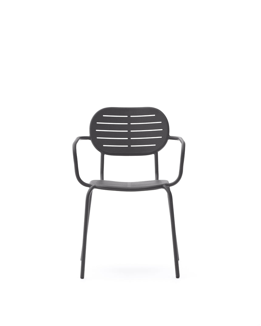 Stapelbarer Outdoor-Stuhl mit Armlehnen Brai aus verzinktem Stahl in Dunkelgrau - ZEN ZONE Furniture