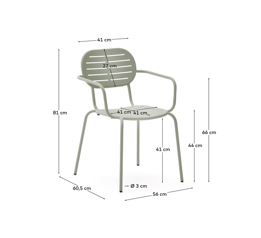 Stapelbarer Outdoor-Stuhl mit Armlehnen Brai aus verzinktem Stahl in Türkis - ZEN ZONE Furniture