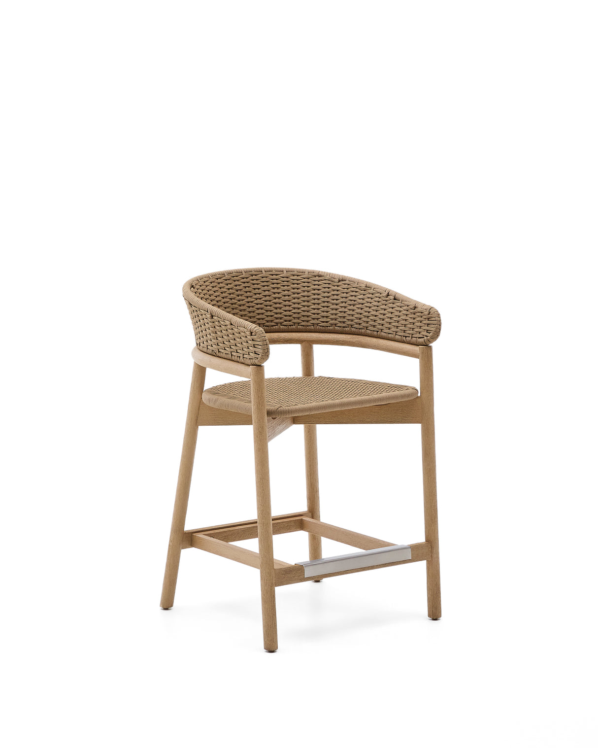 Hocker Arinella aus massivem Akazienholz mit Finish in natürlichem Farbton und beigem Seil 65 cm FSC 100%