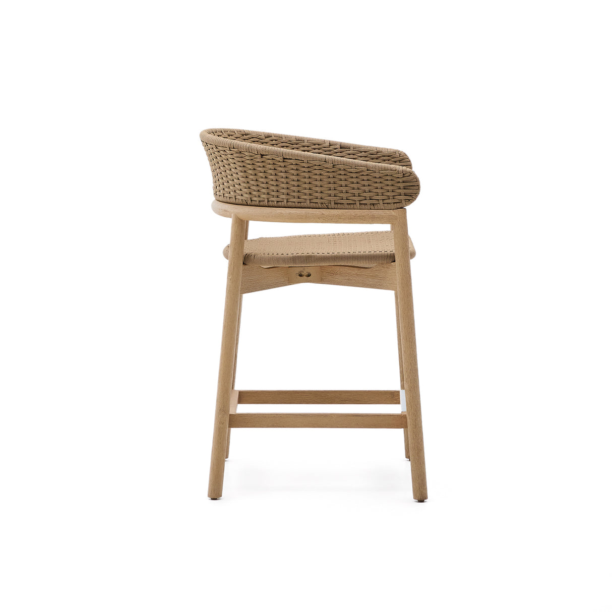 Hocker Arinella aus massivem Akazienholz mit Finish in natürlichem Farbton und beigem Seil 65 cm FSC 100%