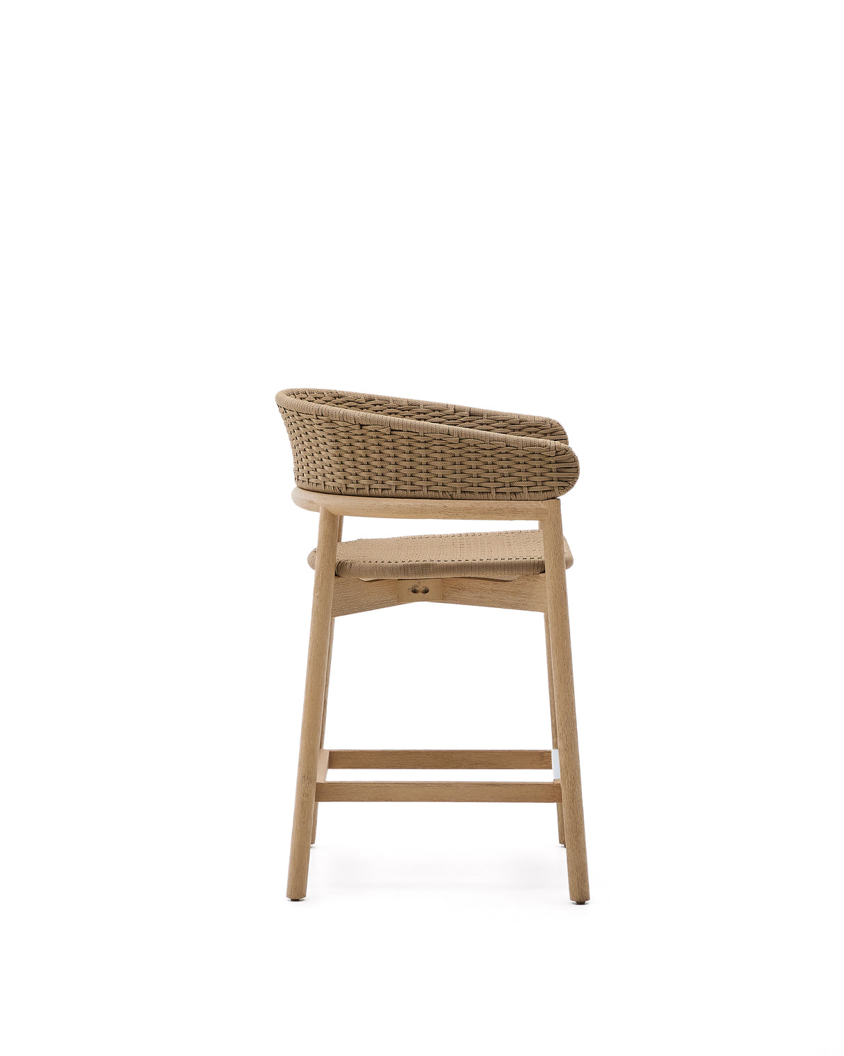 Hocker Arinella aus massivem Akazienholz mit Finish in natürlichem Farbton und beigem Seil 65 cm FSC 100%