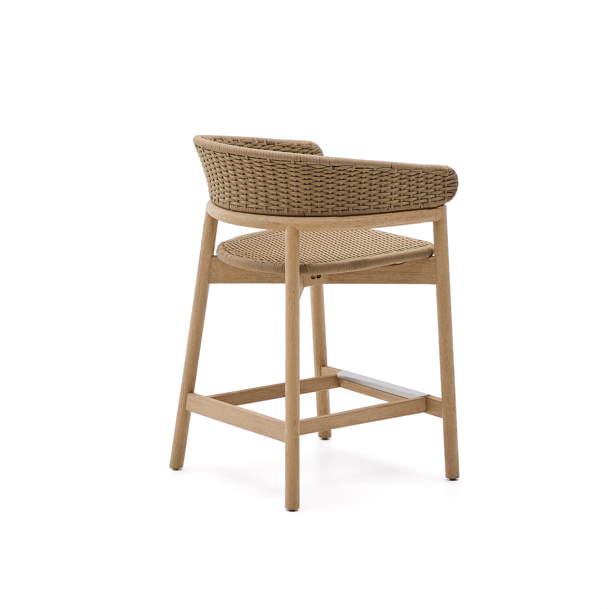 Hocker Arinella aus massivem Akazienholz mit Finish in natürlichem Farbton und beigem Seil 65 cm FSC 100%