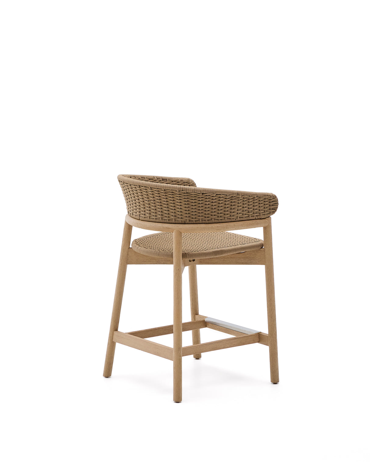 Hocker Arinella aus massivem Akazienholz mit Finish in natürlichem Farbton und beigem Seil 65 cm FSC 100%