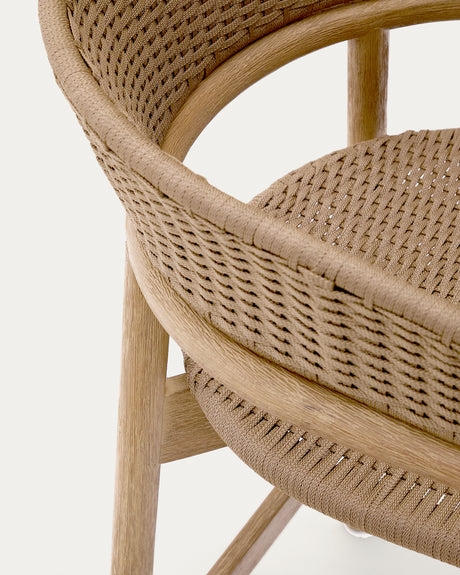 Hocker Arinella aus massivem Akazienholz mit Finish in natürlichem Farbton und beigem Seil 65 cm FSC 100% - ZEN ZONE Furniture