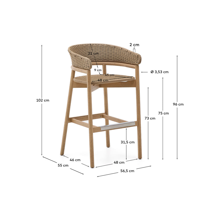 Hocker Arinella aus massivem Akazienholz mit Finish in natürlichem Farbton und beige Seil 75 cm FSC 100% - ZEN ZONE Furniture