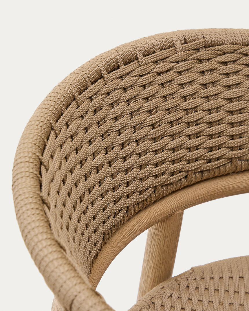 Hocker Arinella aus massivem Akazienholz mit Finish in natürlichem Farbton und beige Seil 75 cm FSC 100% - ZEN ZONE Furniture